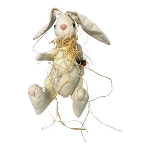 Vintage Ahco Weighted Bunny Plush 1996 Easter Rabbit Straw Collar Carrot Toy